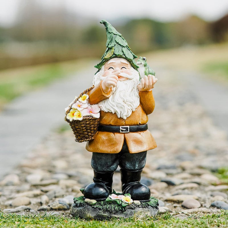 DUSVALLY Garden Gnome Statue Statuary Garden Sculptures Yard DÃ©cor,Statue with Flower Basket and Frog - Image 2